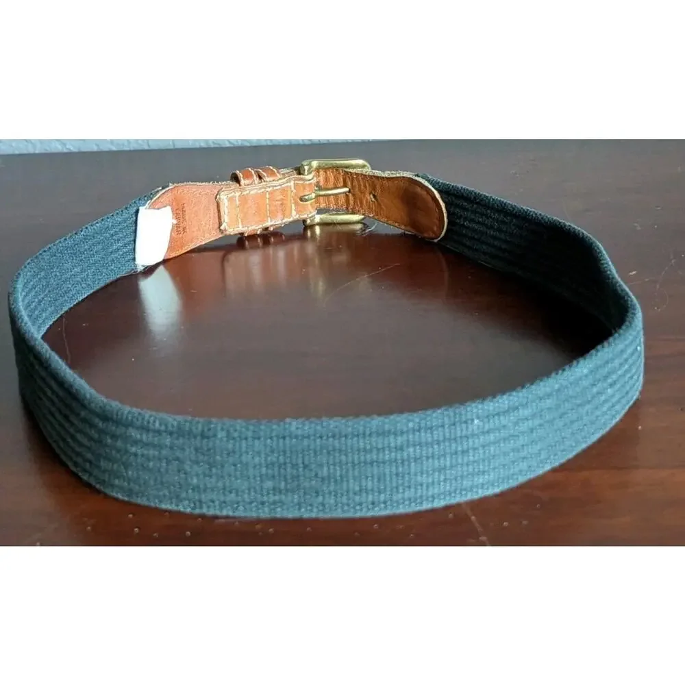 VTG Dooney & Bourke Navy Blue Brown Leather Surcingle Web Belt Womens 30 Preppy